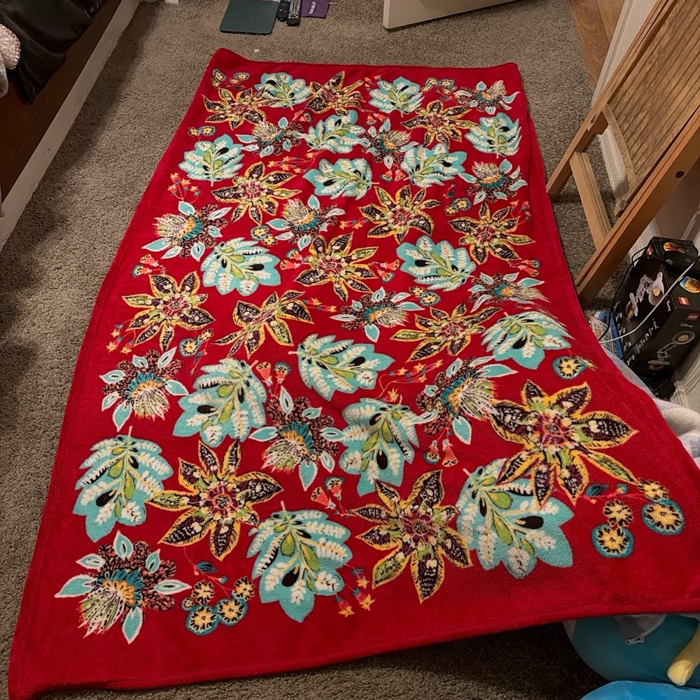 Vibrant Floral Red Blanket